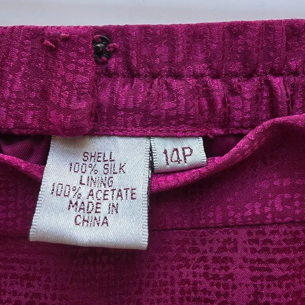 Papell Skirt Suit Women 14P‎ Magenta Silk Embroidery Blazer Set Vintage